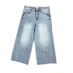 OAT New York Women’s Cropped Wide Leg Jeans Size 10 Blue Raw Hem